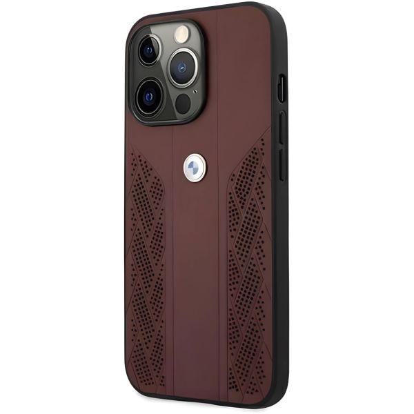 Coque BMW iPhone 13 Pro/13 6,1" rouge hardcase Leather Curve Perforate