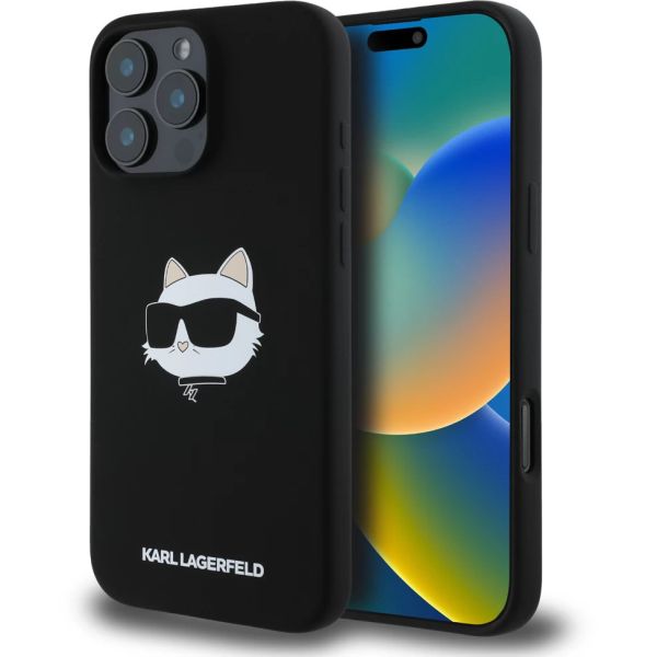 Coque Karl Lagerfeld iPhone 16 Pro Hardcase Silicone Choupette Head Print MagSafe (KLHMP16LSCHPPLK) noir