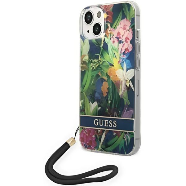 Coque Guess iPhone 14 Plus/15 Plus 6.7" bleu hardcase Flower Strap