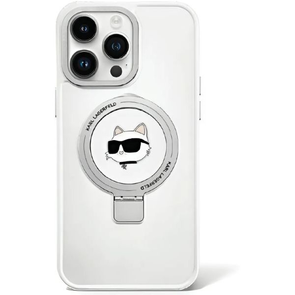 Coque Karl Lagerfeld KLHMP15XHMRSCHH iPhone 15 Pro Max 6.7" blanc hardcase Ring Stand Choupette Head MagSafe