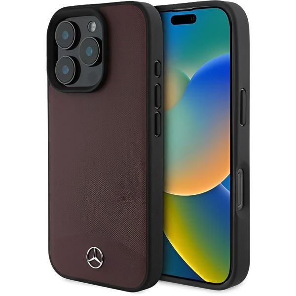 Case Mercedes MEHMP16X23RBARR iPhone 16 Pro Max 6.9" red hardcase Textured And Plain Leather MagSafe