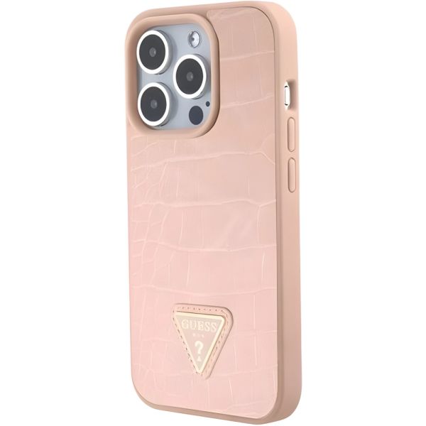 Coque Guess iPhone 15 Pro Max rose hardcase Croco Triangle Metal Logo