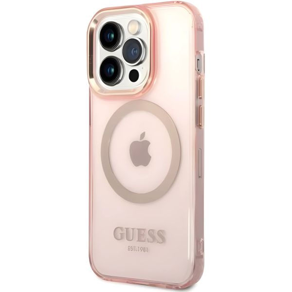 Coque Guess iPhone 14 Pro 6,1" rose hard case Gold Outline Translucent MagSafe