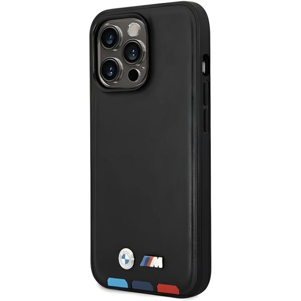 Coque BMW  iPhone 14 Pro Max 6,7" noir Leather Stamp Tricolor Magsafe