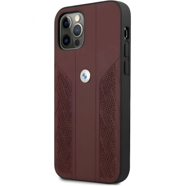 Coque BMW iPhone 12 Pro Max 6,7" rouge hardcase Leather Curve Perforate