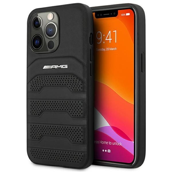 Coque AMG AMHCP14XGSEBK iPhone 14 Pro Max 6,7" noir hardcase Leather Debossed Lines