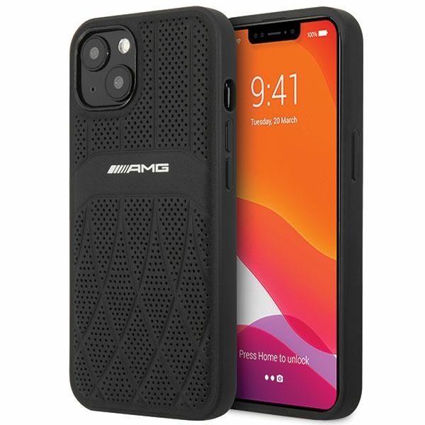 Coque AMG AMHCP13MOSDBK iPhone 13 / 14 / 15 6.1" noir hardcase Leather Curved Lines