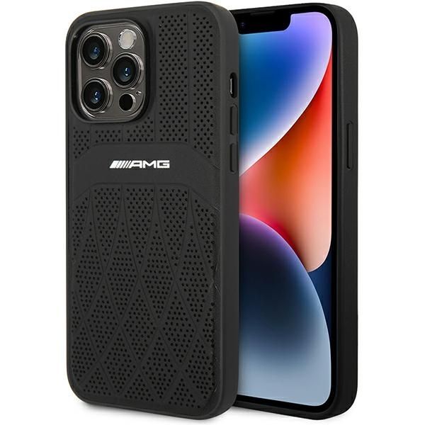 Coque AMG AMHMP14XOSDBK iPhone 14 Pro Max 6,7" noir hardcase Leather Curved Lines MagSafe