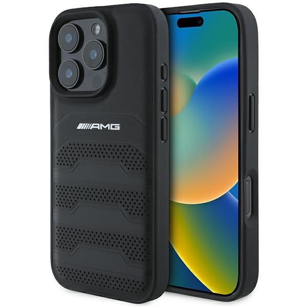 Coque AMG AMHCP16XGSEBK iPhone 16 Pro Max 6.9" noir hardcase Leather Debossed Lines noir Logo