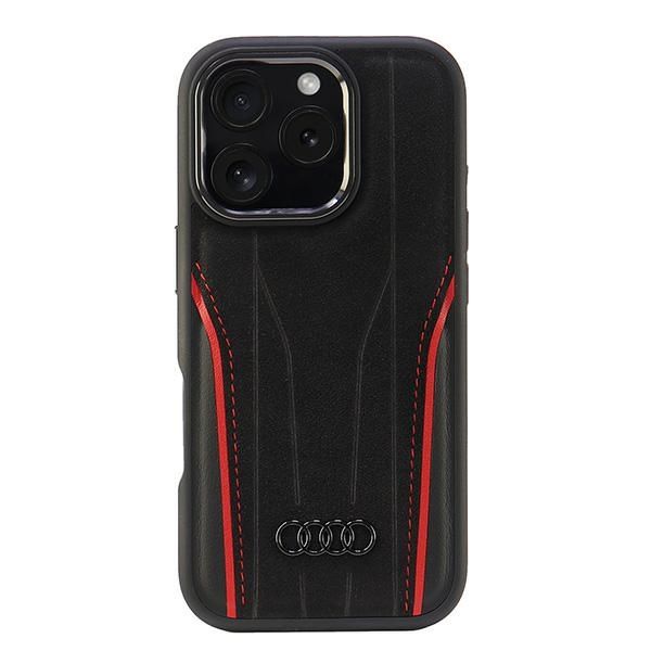 Coque Audi Genuine Leather MagSafe iPhone 16 Pro 6.3" black-red hardcase AU-TPUPCMIP16P-R8/