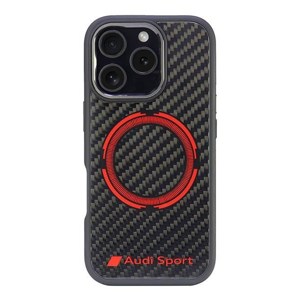 Coque Audi Carbon Fiber Sport Red CircleMagSafe iPhone 16 Pro 6.3" black hardcase AUS-TPUPCMIP16P-R
