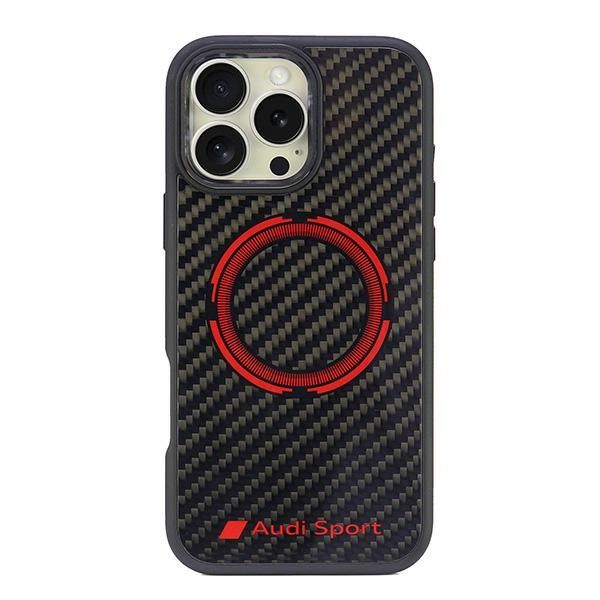 Coque Audi Carbon Fiber Sport Red CircleMagSafe iPhone 16 Pro Max 6.9" black hardcase AUS-TPUPCMIP1