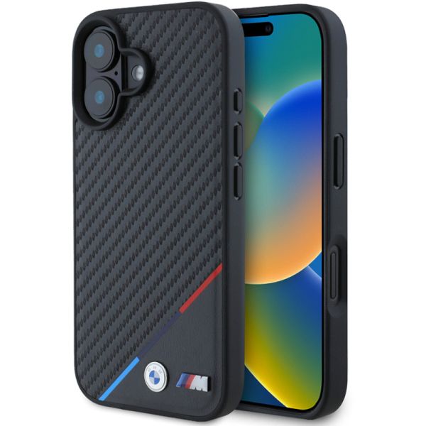 Coque BMW iPhone 16 Plus Hardcase Carbon Tricolor Line MagSafe (BMHMP16M23PUDTK) noir