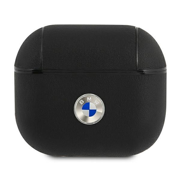 Coque BMW BMA3SSLBK AirPods 3 cover black Geniune Leather Silver Logo