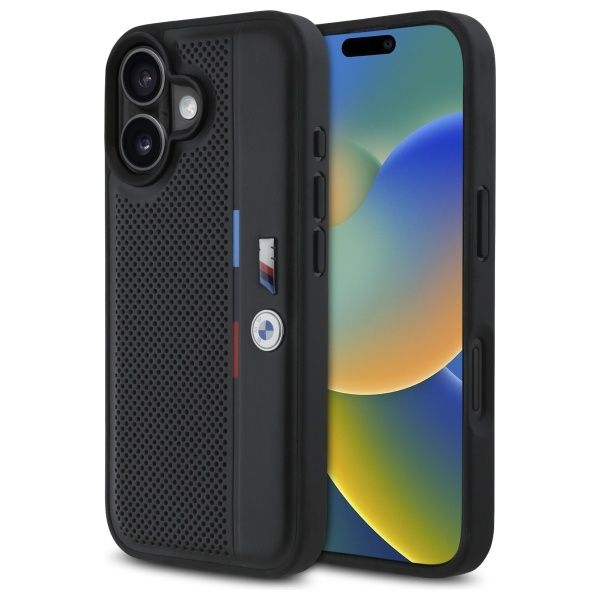 Coque BMW BMHCP16S23PUPVK iPhone 16 6.1" black hardcase M Perforated Tricolor Detail Line