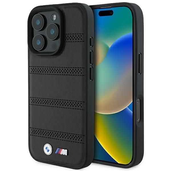 Coque BMW BMHMP16L23PUSPK iPhone 16 Pro 6.3" black hardcase M Perforated And Stitched Line MagSafe