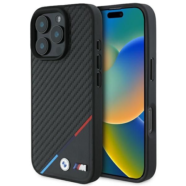 Coque BMW BMHMP16X23PUDTK iPhone 16 Pro Max 6.9" black hardcase M Carbon Tricolor Line MagSafe