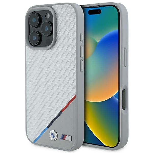 Coque BMW BMHMP16L23PUDTS iPhone 16 Pro 6.3" grey hardcase M Carbon Tricolor Line MagSafe