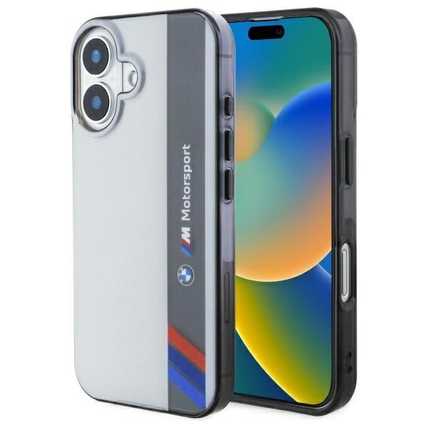 Coque BMW BMHCP16M23HTFEG iPhone 16 Plus 6.7" grey hardcase Motosport IML Vertical Stripe