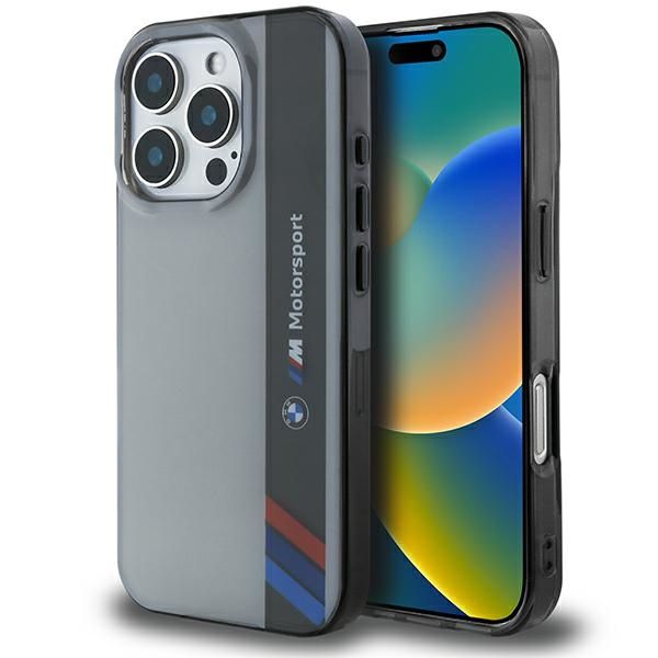 Coque BMW BMHCP16X23HTFEG iPhone 16 Pro Max 6.9" grey hardcase Motosport IML Vertical Stripe