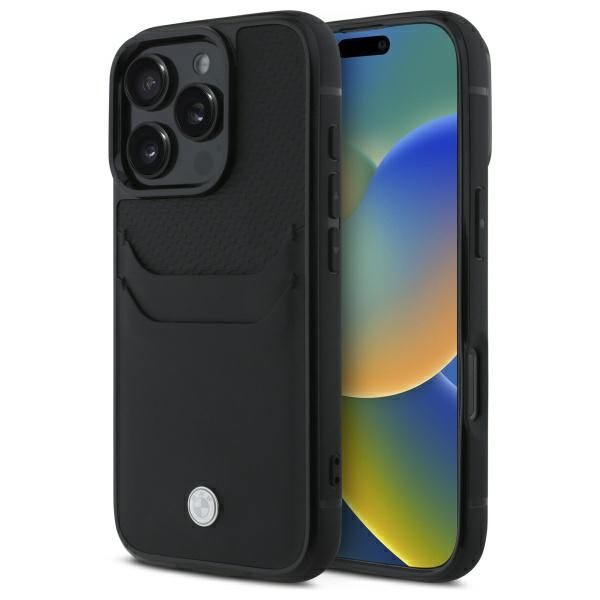 Coque BMW BMHCP16X22RSEPK iPhone 16 Pro Max 6.9" black hardcase Sign Leather Cardslot