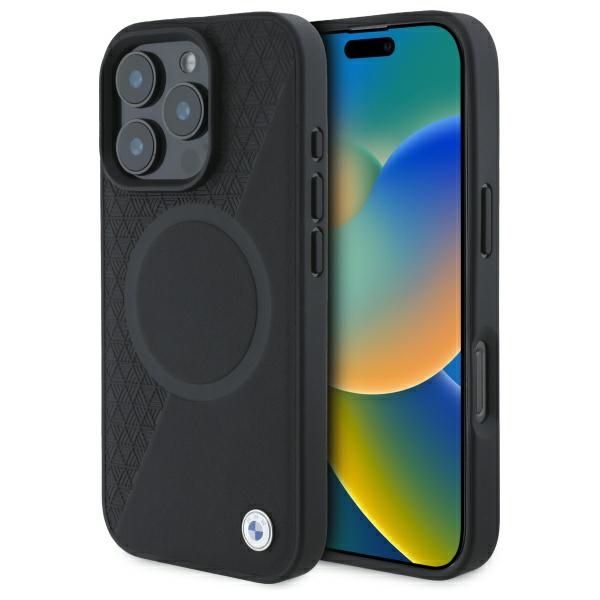 Coque BMW BMHMP16X23RTPK iPhone 16 Pro Max 6.9" black hardcase Sign Leather Half Textured And Circle MagSafe