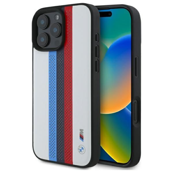 Coque BMW BMHMP16X23PUPTH iPhone 16 Pro Max 6.9" white hardcase M Perf. Tricolor Printed Stripes MagSafe
