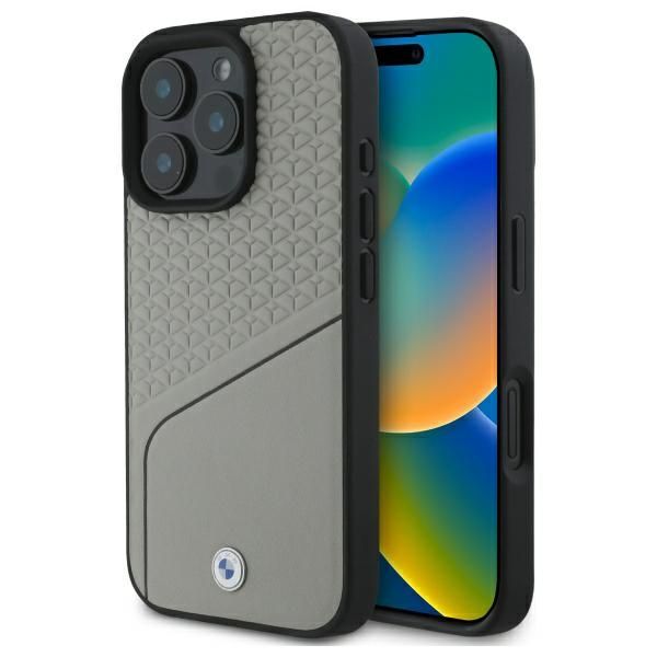 Coque BMW BMHMP16X23RDCLG iPhone 16 Pro Max 6.9" grey hardcase Sign Leather Textured and Line MagSafe