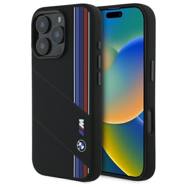 Coque BMW BMHMP16X23SCUK iPhone 16 Pro Max 6.9" black hardcase Silicone Cut Tricolor Lines MagSafe