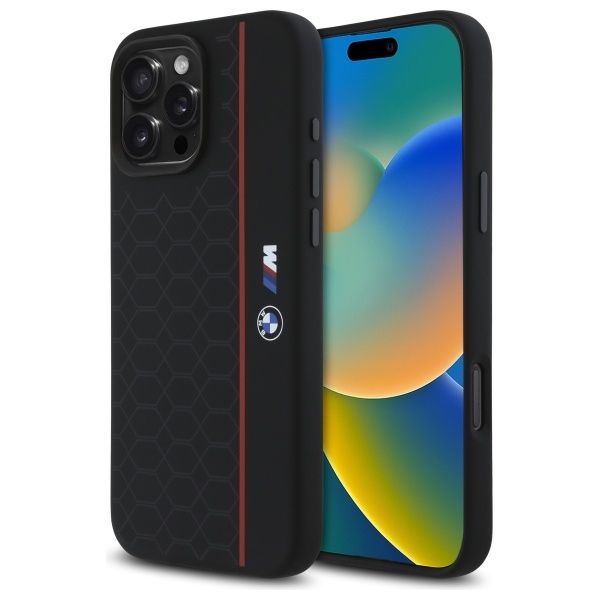 Coque BMW BMHMP16X23SHER iPhone 16 Pro Max 6.9" black hardcase Silicone Hexagon Red Line MagSafe