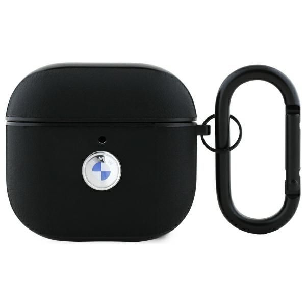 Coque BMW BMA4SSLBK AirPods 4 cover black Geniune Leather Silver Logo