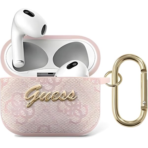 Coque Guess GUA34GSMP AirPods 3 rose 4G Script Metal Collection