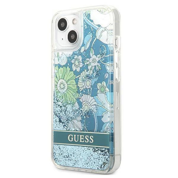 Case Guess iPhone 13 mini 5,4" green hardcase Flower Liquid Glitter