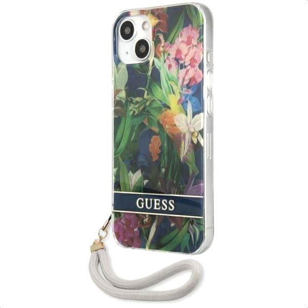 Coque Guess iPhone 13 mini 5,4" bleu hardcase Flower Strap