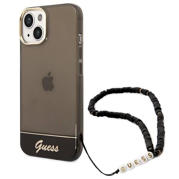 Case Guess iPhone 14/15/13 6.1" black hardcase Translucent Pearl Strap
