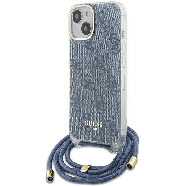 Coque Guess iPhone 15/14/13 6.1" bleu hardcase Crossbody Cord 4G Print