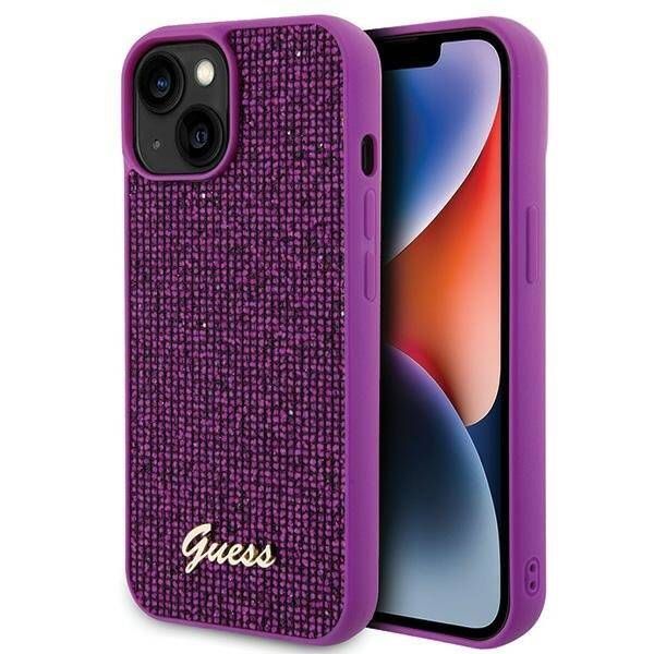 Case Guess iPhone 15/14/13 6.1" fuschia hardcase Disco Metal Script