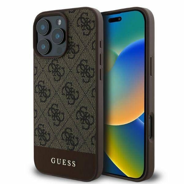 Coque Guess iPhone 16 Pro Hardcase 4G Bottom Stripe (GUHCP16LG4GLBR) marron