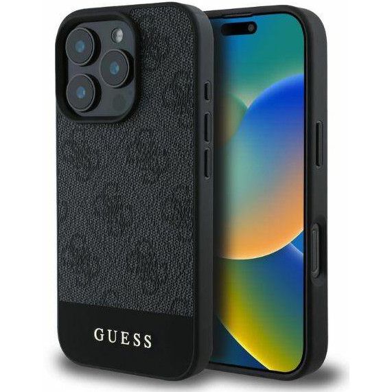 Coque Guess iPhone 16 Pro Hardcase PC/TPU 4G PU Bottom Stripe gris (GUHCP16LG4GLGR)
