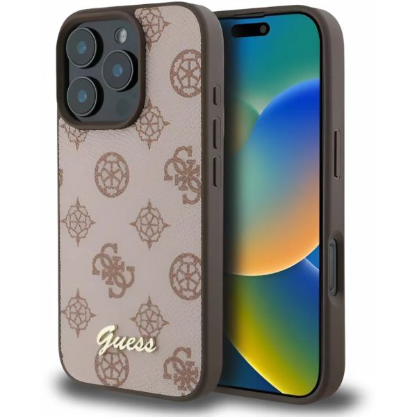 Case Guess iPhone 16 Pro Hardcase Peony Script MagSafe (GUHMP16LPGPYSW) Brown