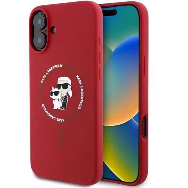 Coque Karl Lagerfeld iPhone 16 Hardcase Silicone KC Heads Ring MagSafe (KLHMP16SSCMKCRHR) rouge