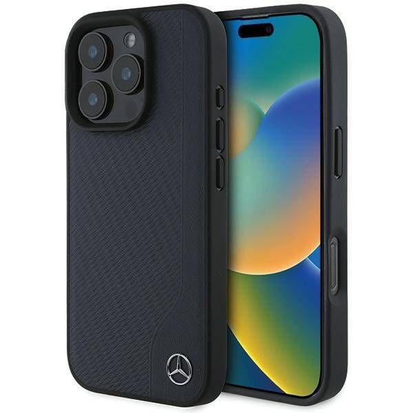 Case Mercedes MEHMP16X23RBGVV iPhone 16 Pro Max 6.9" navy hardcase MB Wood Imitation Leather MagSafe