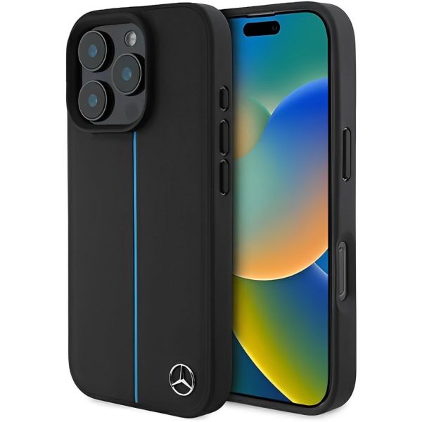 Case Mercedes MEHMP16X23RURBK iPhone 16 Pro Max 6.9" black hardcase MB Blue Line Leather MagSafe