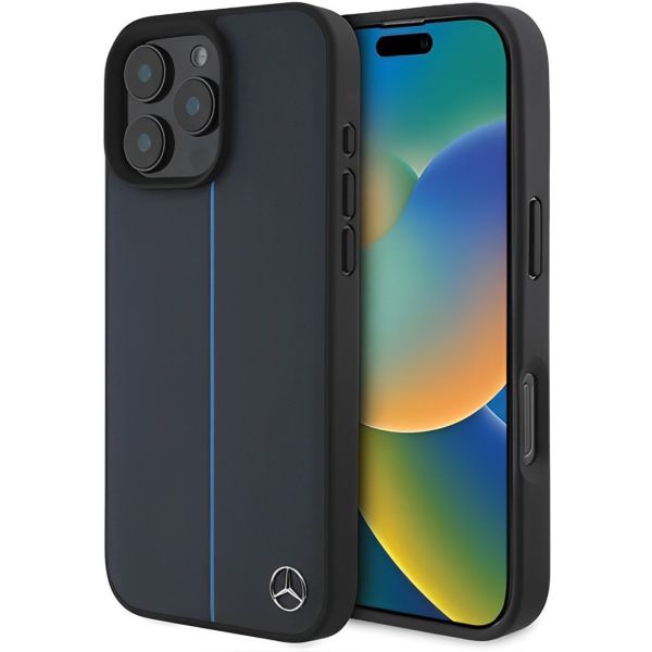 Case Mercedes MEHMP16X23RURBV iPhone 16 Pro Max 6.9" navy hardcase MB Blue Line Leather MagSafe