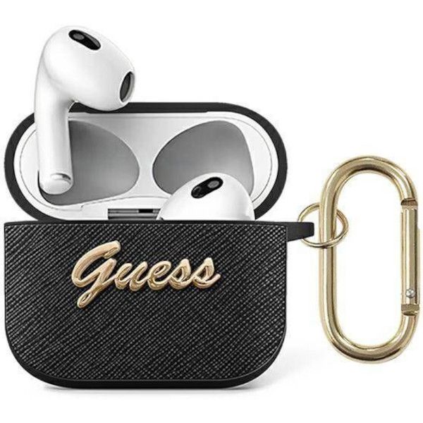 Coque Guess GUA3SASMK AirPods 3 noir Saffiano Script Metal Collection