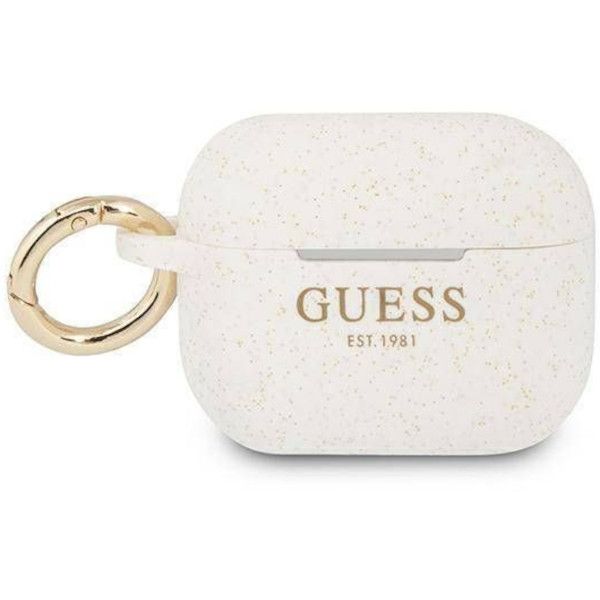 Coque Guess GUAPSGGEH AirPods Pro blanc Silicone Glitter
