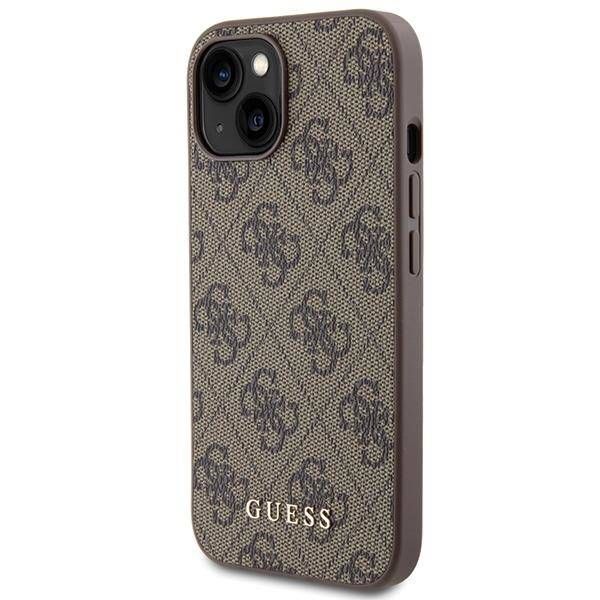 Coque Guess  iPhone 15/14/13 6.1" marron hard case 4G Metal Gold Logo