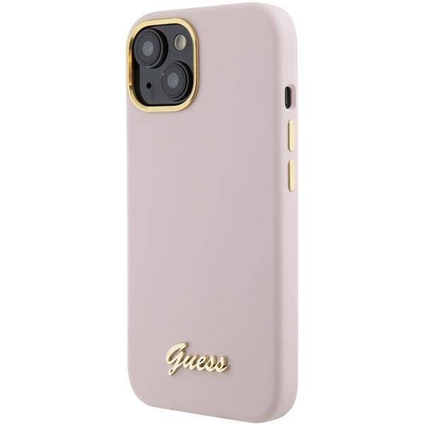 Coque Guess iPhone 15/14/13 6.1" rose hardcase Silicone Script Metal Logo & Frame