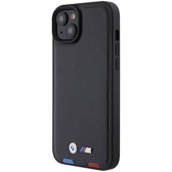 Coque BMW iPhone 15 Plus/14 Plus 6.7" noir Leather Stamp Tricolor