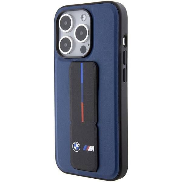 Coque BMW iPhone 15 Pro 6.1" bleu marine hardcase M Grip Stand Bicolor